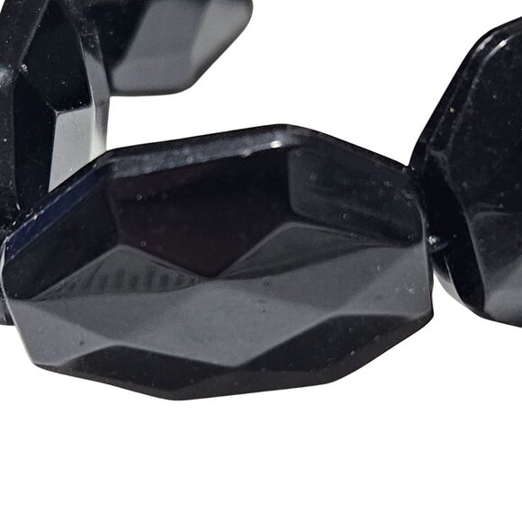 Vintage Black Faceted Bead Stretch Bracelet Large Chunky Style Retro 60s Fashion - Picture 2 of 3